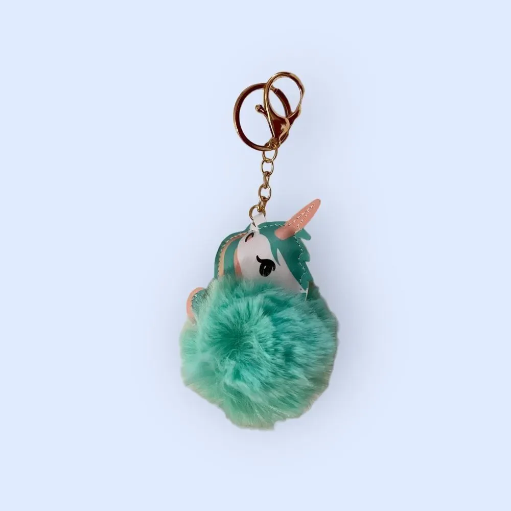 Unicorn Faux Leather Pompom Key Ring Purse Charm